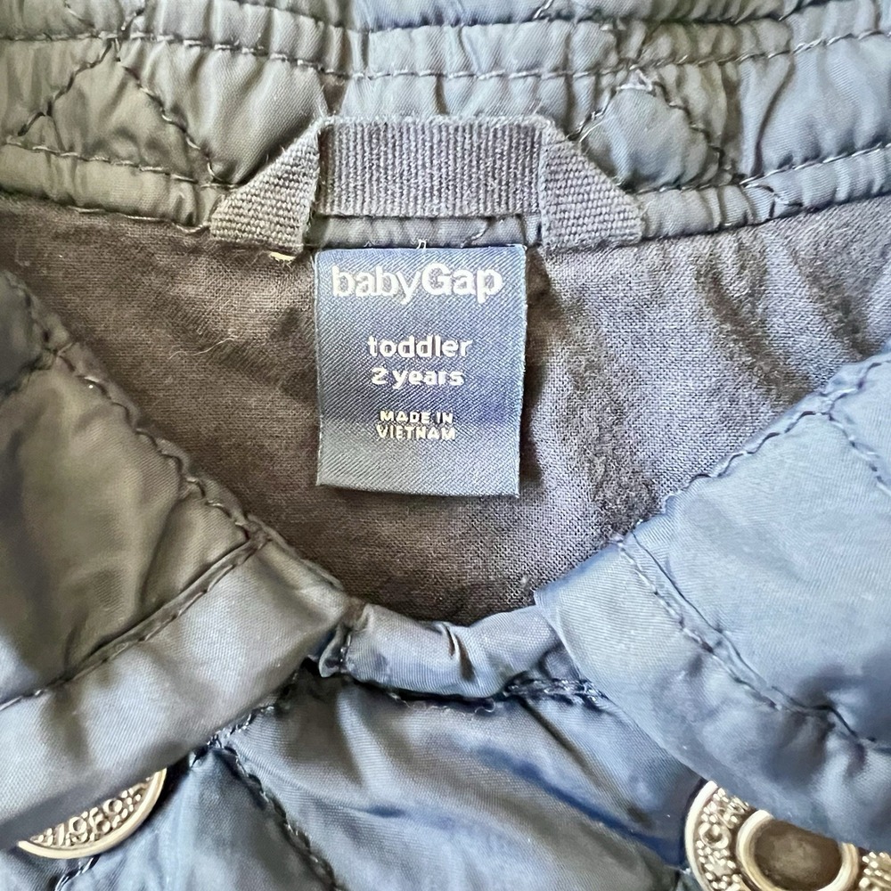Baby Gap Quilted Pea Coat Snap Size 2T EUC Double Breasted Spring Fall Navy - Picture 3 of 6
